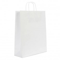 Burgu Saplı Beyaz Kraft Kağıt Çanta