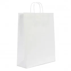 Burgu Saplı Beyaz Kraft Kağıt Çanta