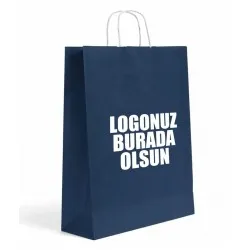 Burgu Saplı Renkli Kraft Kağıt Çanta Min 1000 Adet 19x8x24cm